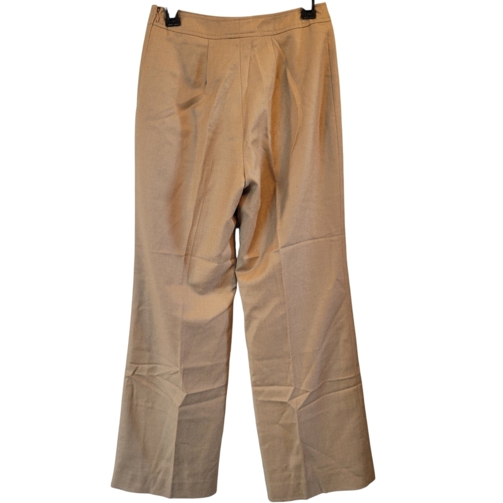 Oscar De La Renta Tan Wool Wide Leg Trousers - Picture 3 of 8